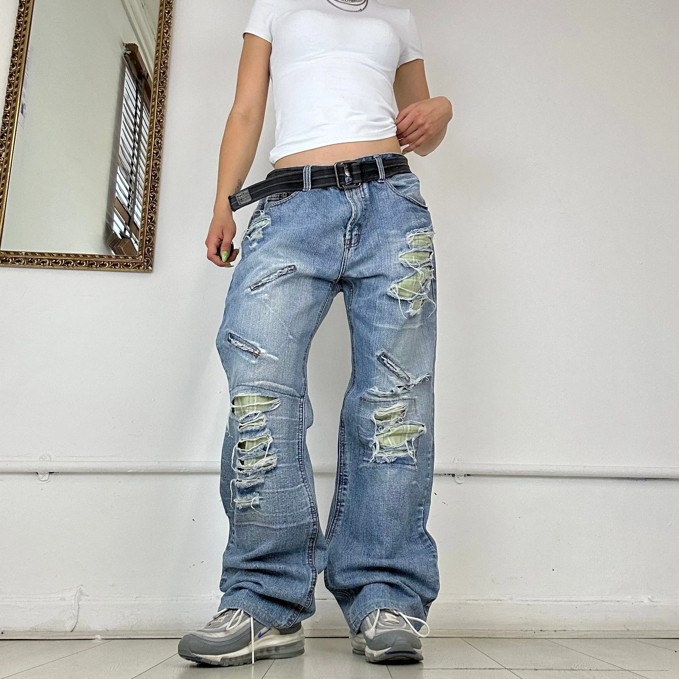 2000’s distressed patchwork jeans