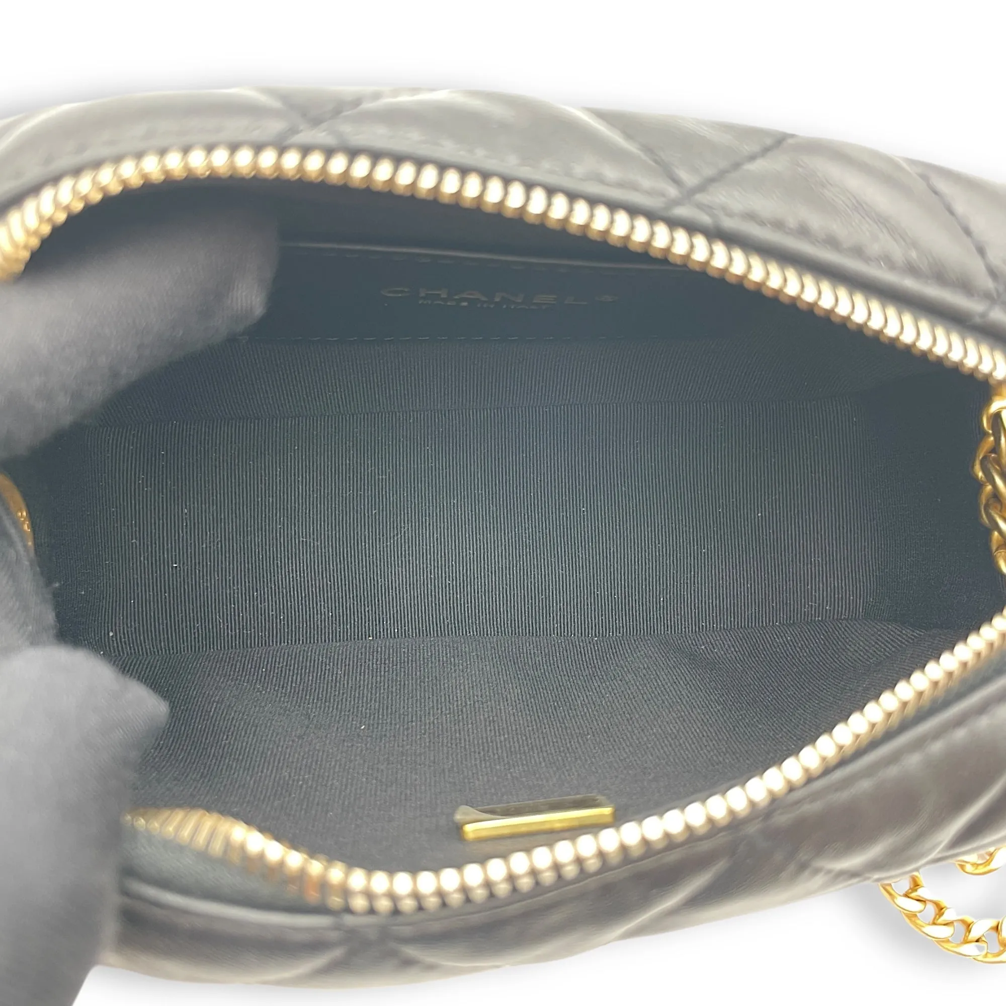 All Slide Camera Black Crossbody Bag in Lambskin, Gold hardware