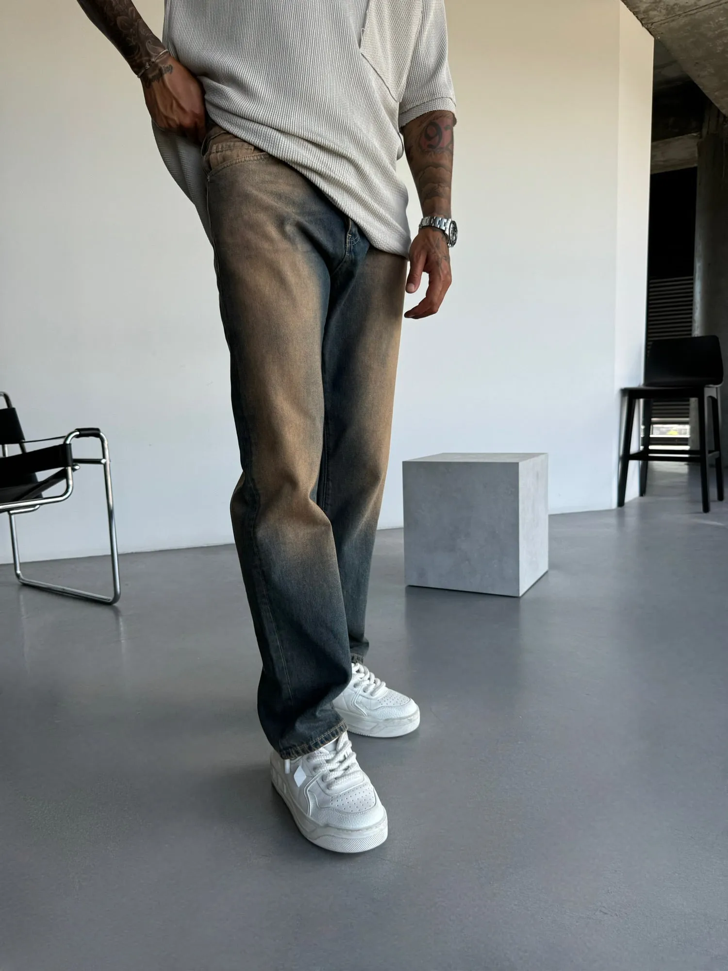 Baggy Dusty Washed Jeans - Rust