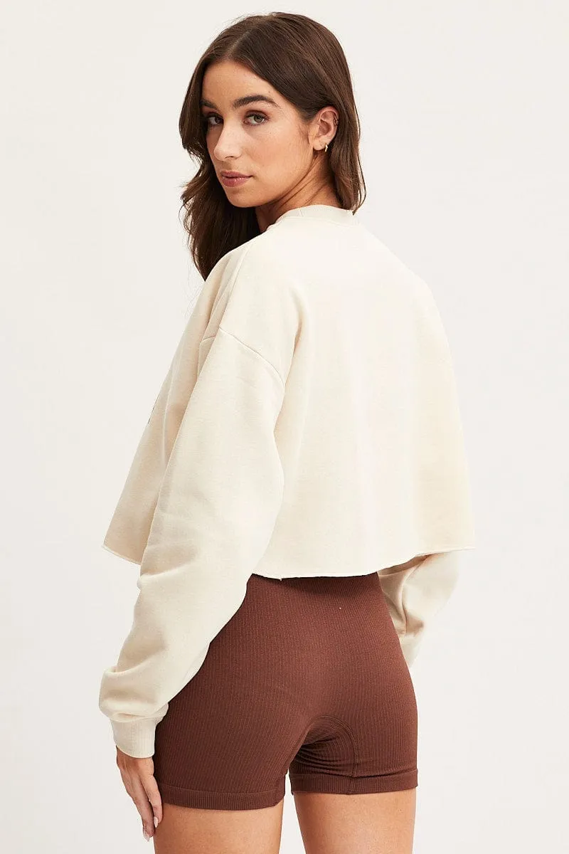 Beige Sweatshirts Crop