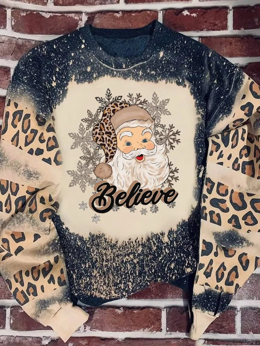 Beloved Black Santa Claus Bleach Print Graphic Pullover Sweatshirt