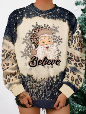 Beloved Black Santa Claus Bleach Print Graphic Pullover Sweatshirt