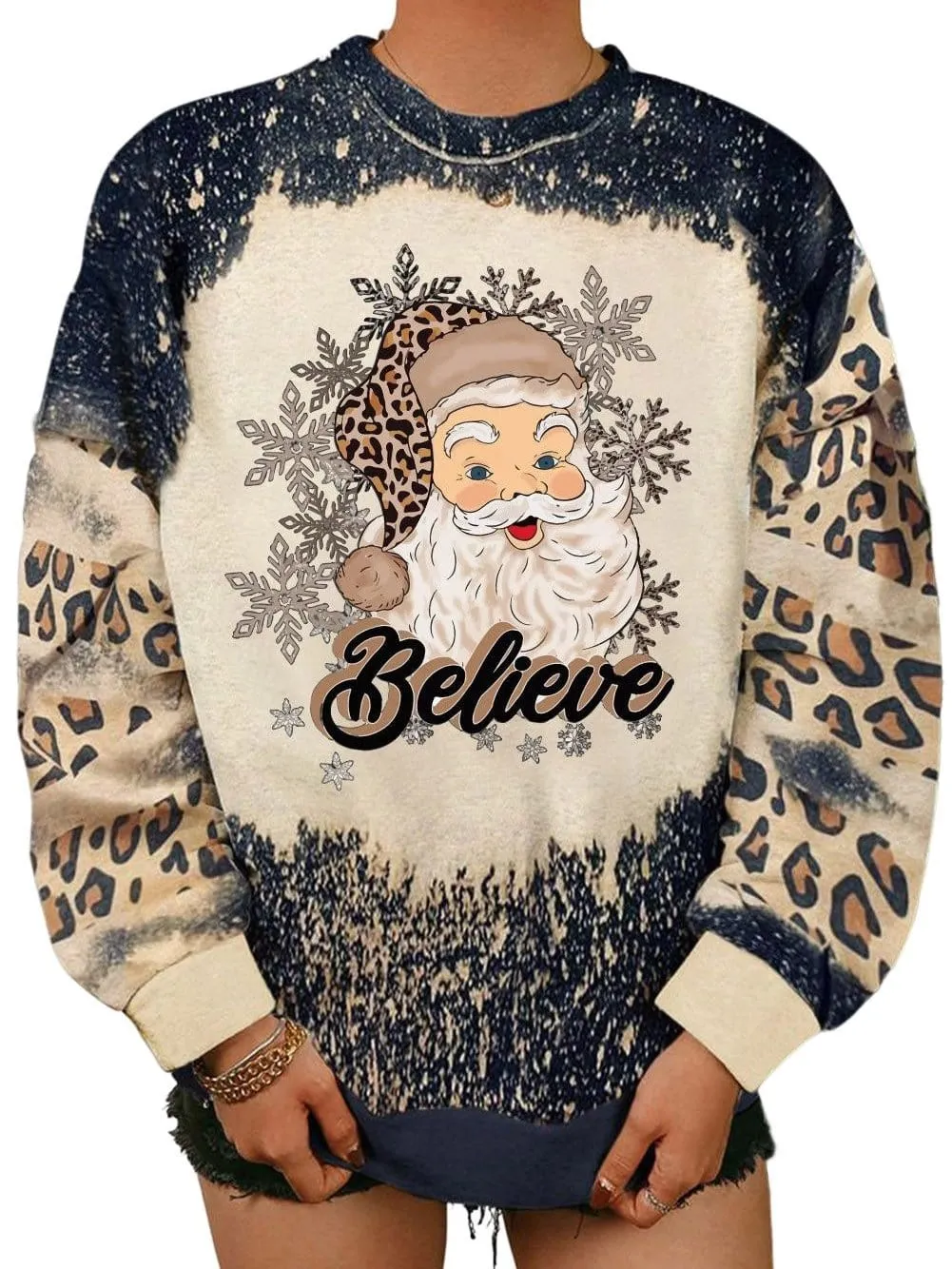 Beloved Black Santa Claus Bleach Print Graphic Pullover Sweatshirt