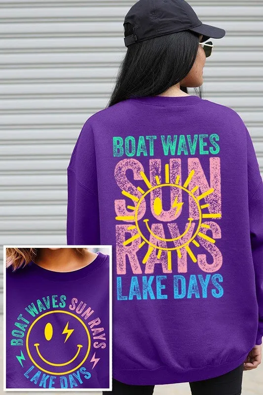 Boat Waves Sun Rays Graphic Fleece Sweatshirts