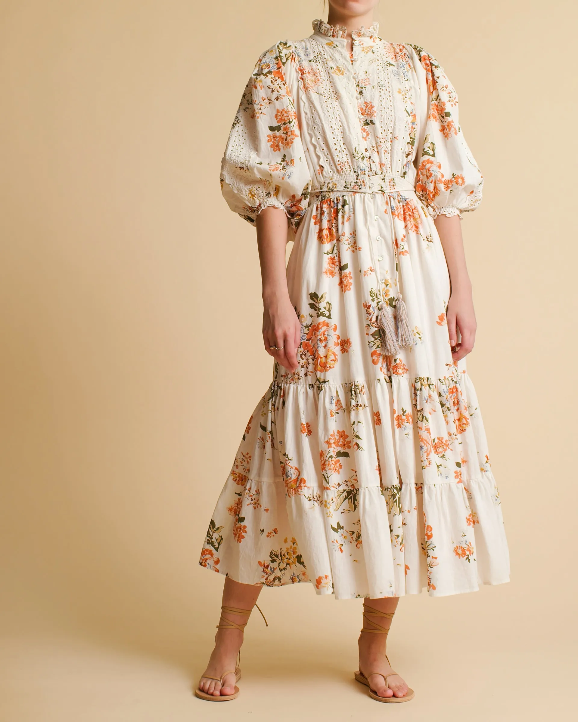 Cotton Slub Midi Dress - Vintage Flowers