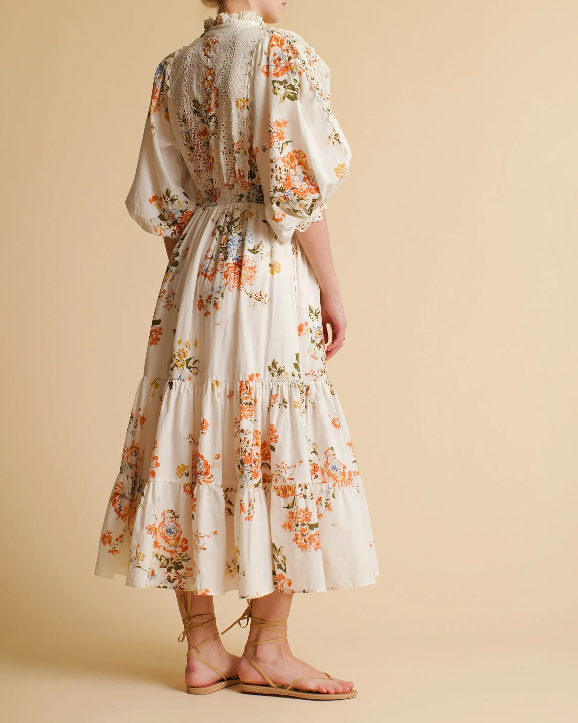 Cotton Slub Midi Dress - Vintage Flowers