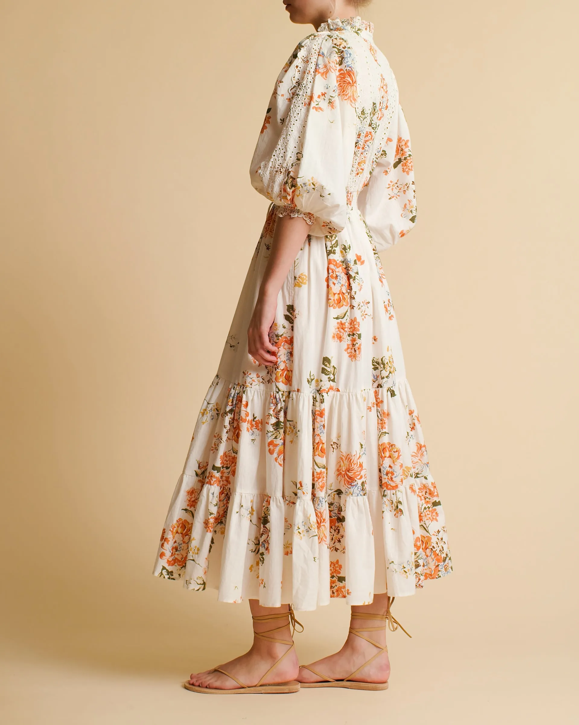 Cotton Slub Midi Dress - Vintage Flowers