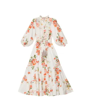 Cotton Slub Midi Dress - Vintage Flowers