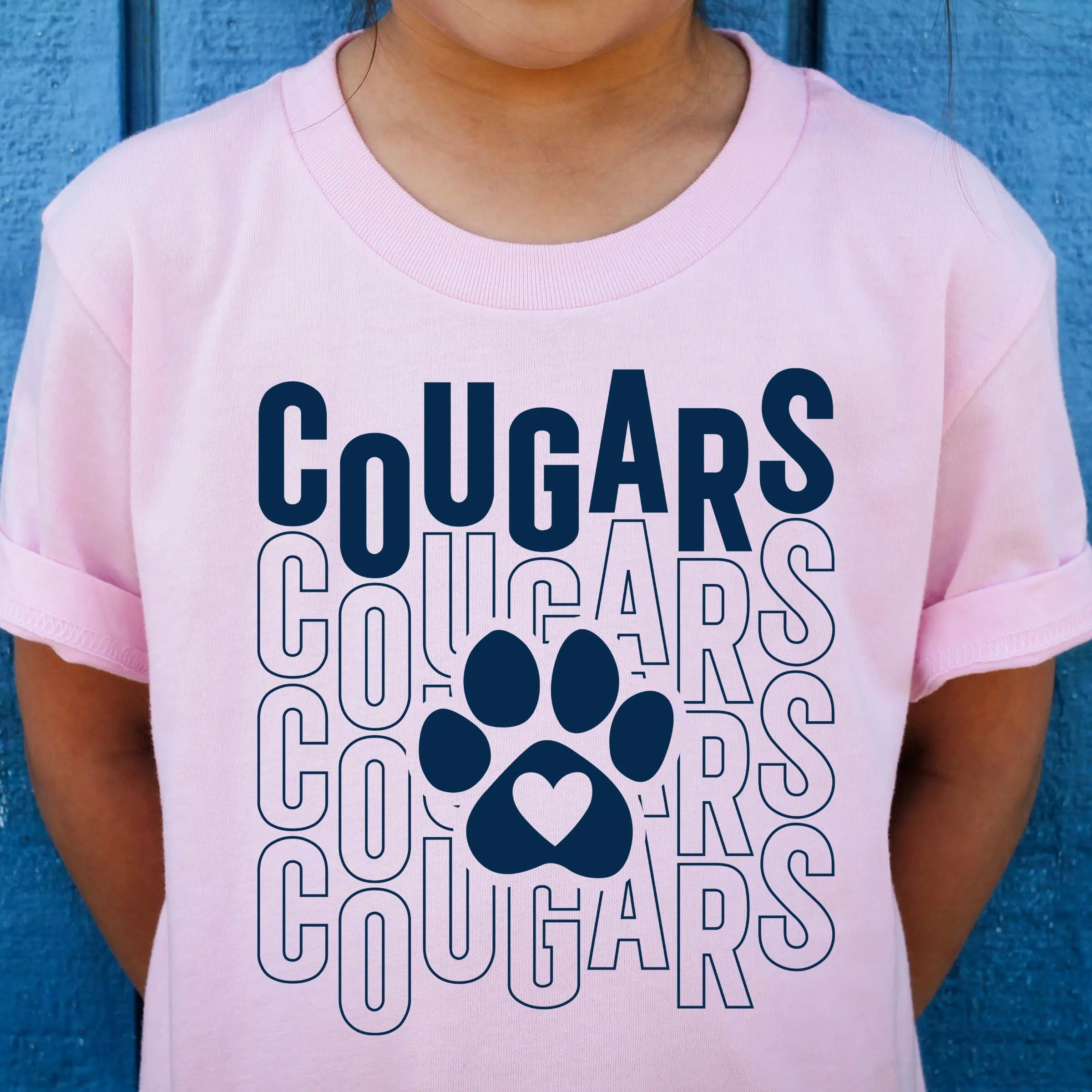 Cougars Repeat with Heart Paw Short & Long Sleeve - Hunt Club Elementary