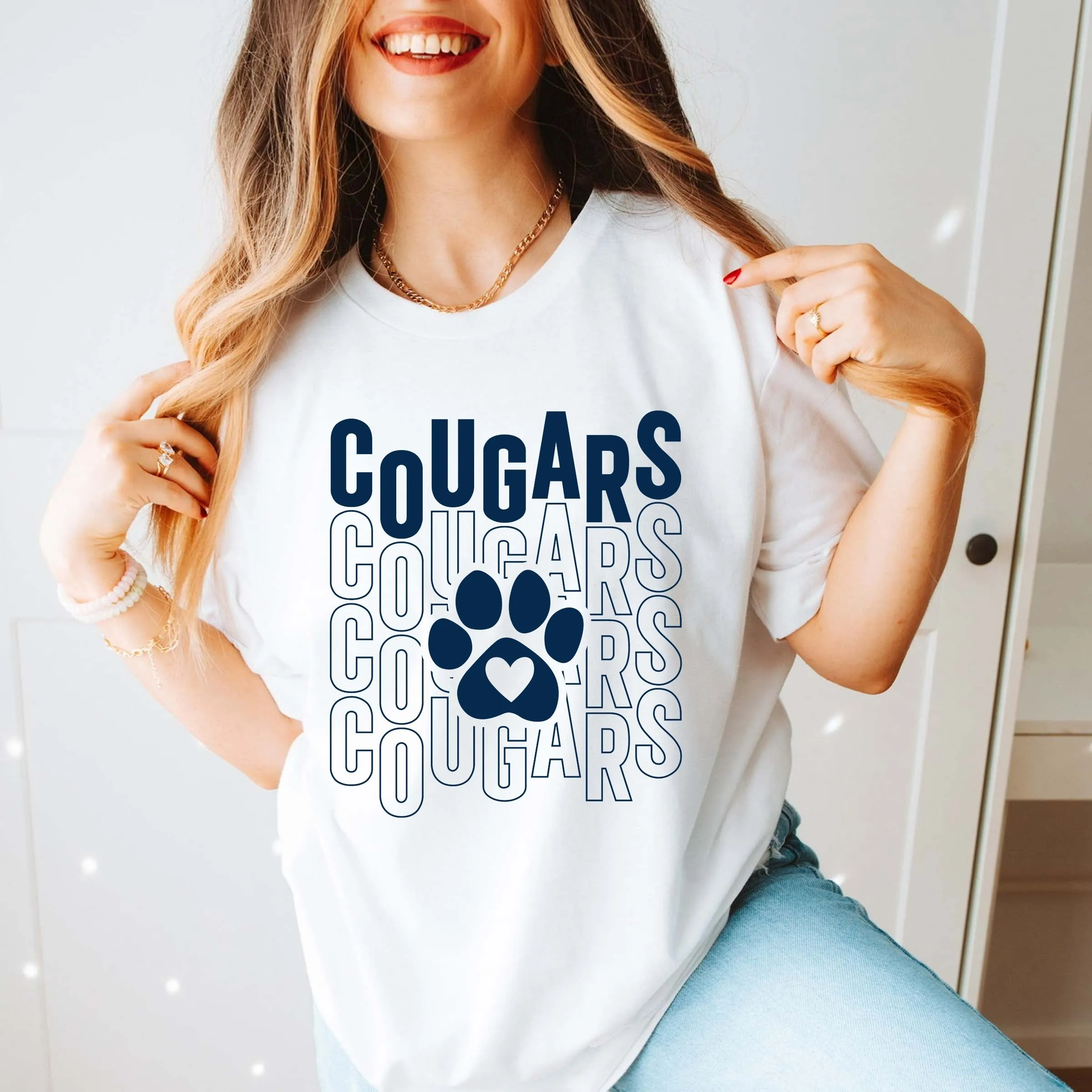 Cougars Repeat with Heart Paw Short & Long Sleeve - Hunt Club Elementary