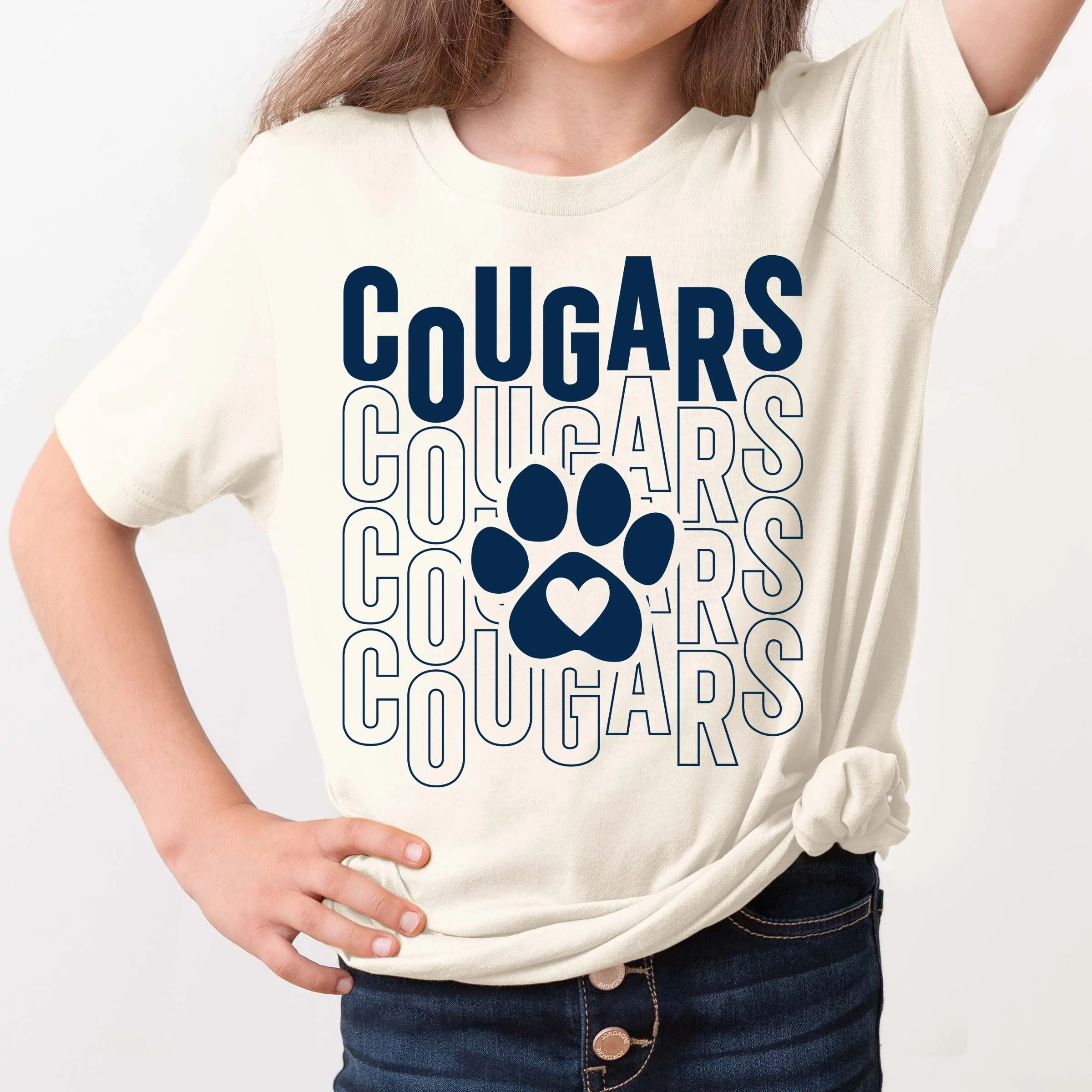 Cougars Repeat with Heart Paw Short & Long Sleeve - Hunt Club Elementary