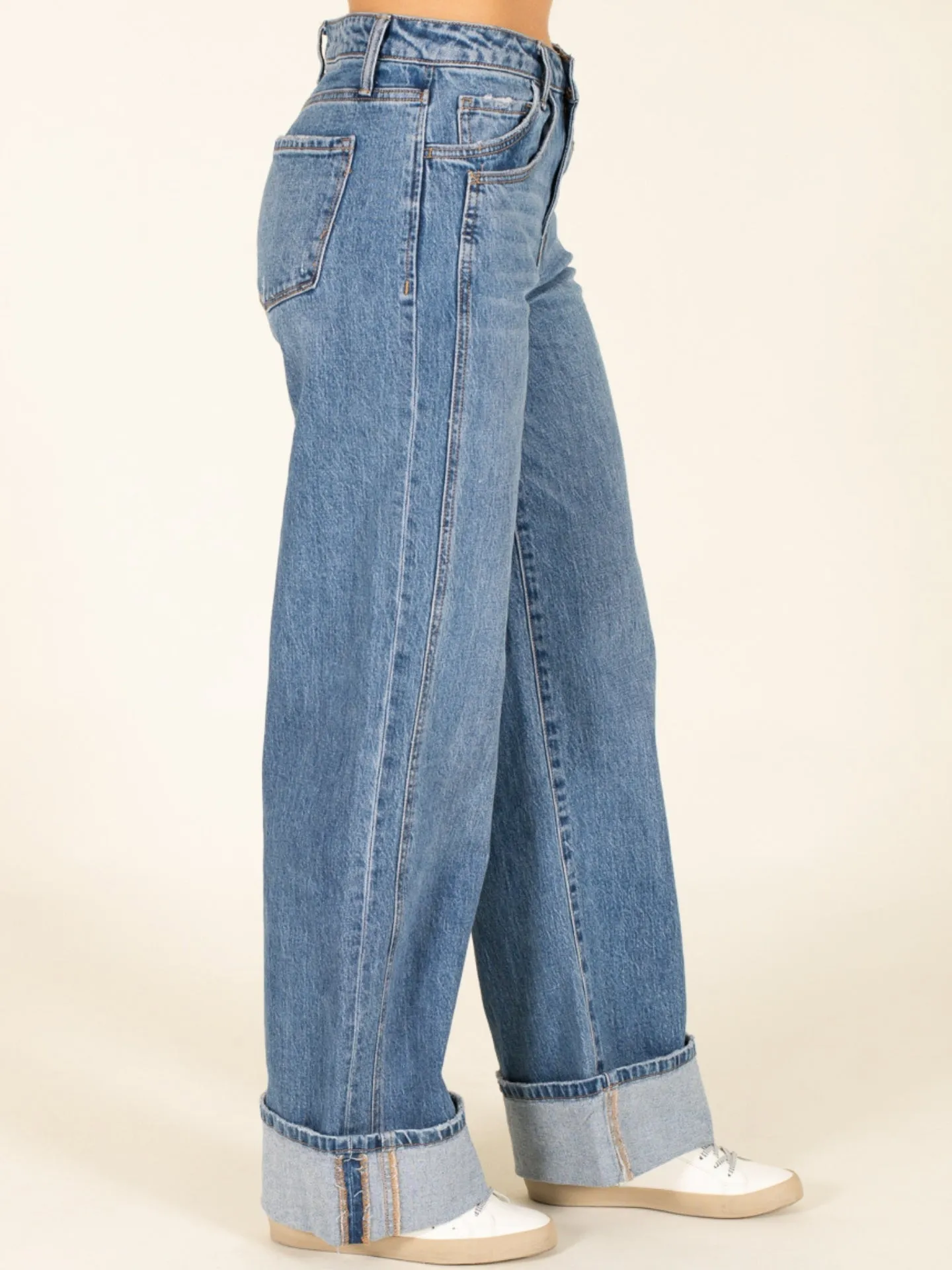 Cuffed Baggy Panel Jeans