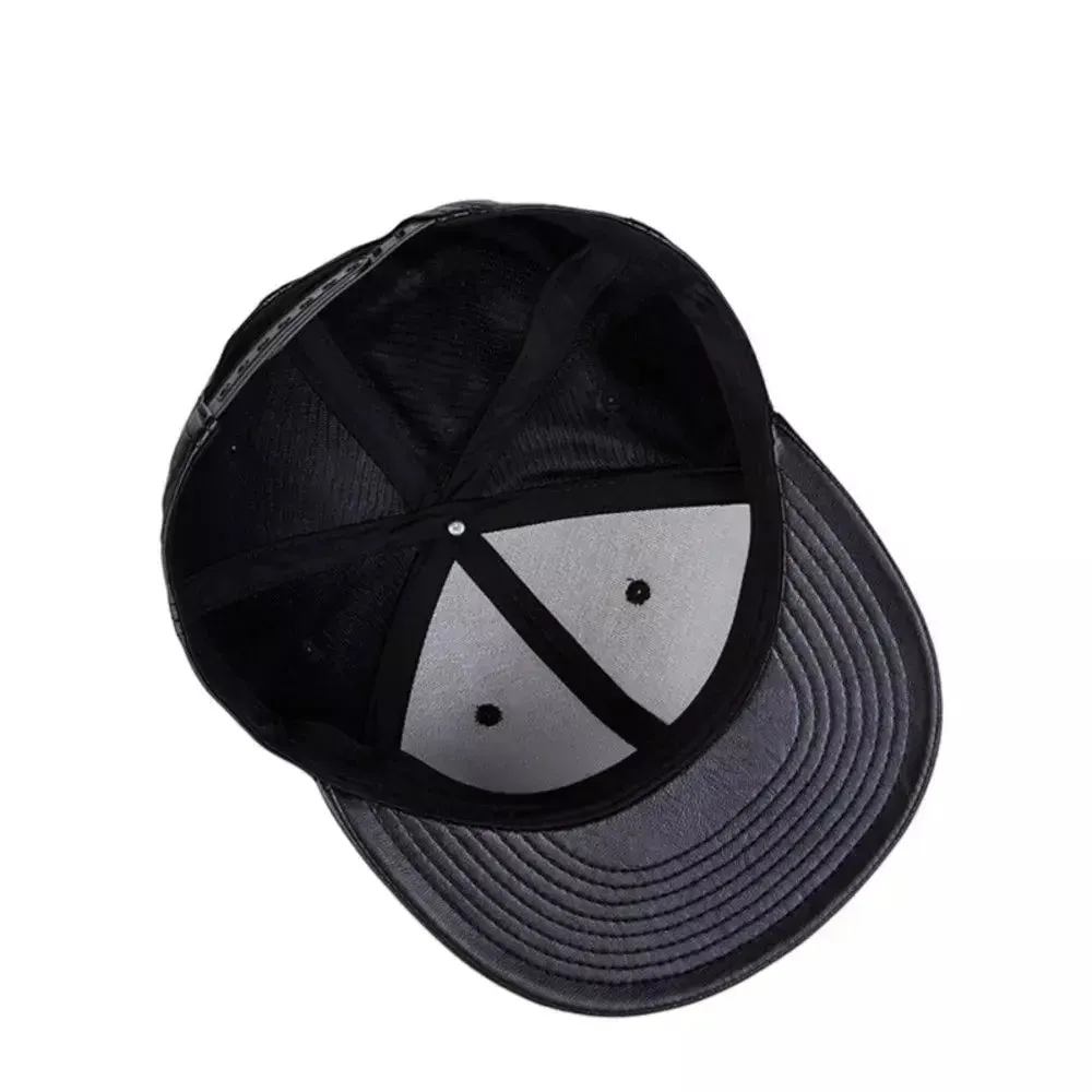 Daudet Black Leather Snapback Cap