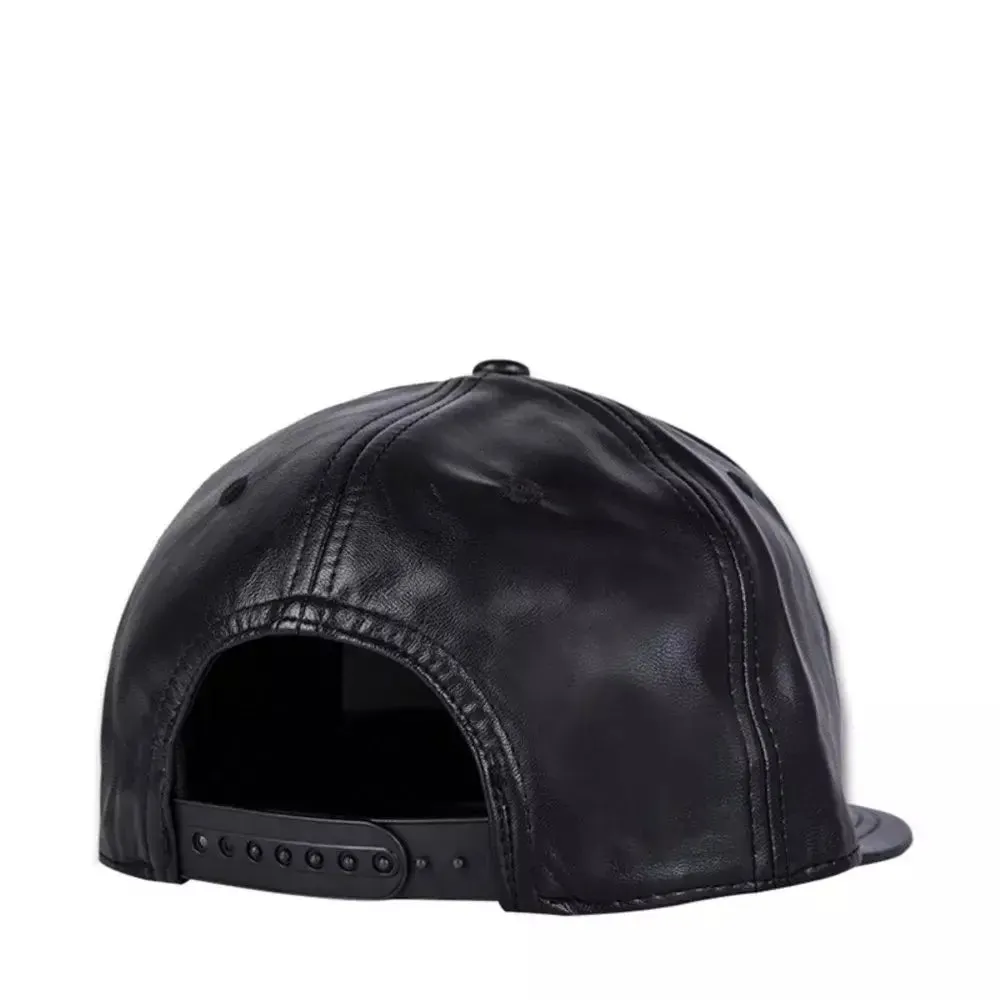 Daudet Black Leather Snapback Cap