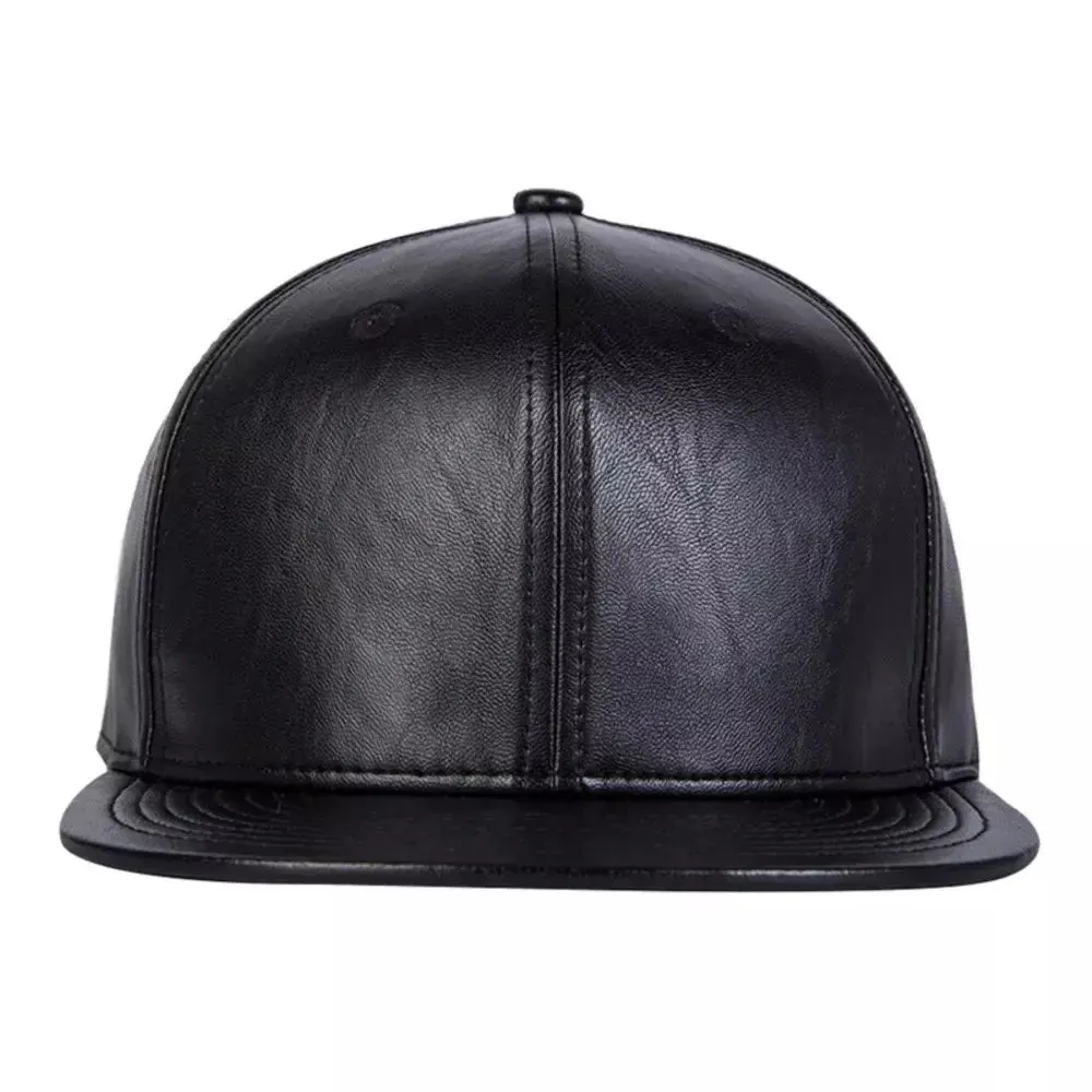 Daudet Black Leather Snapback Cap