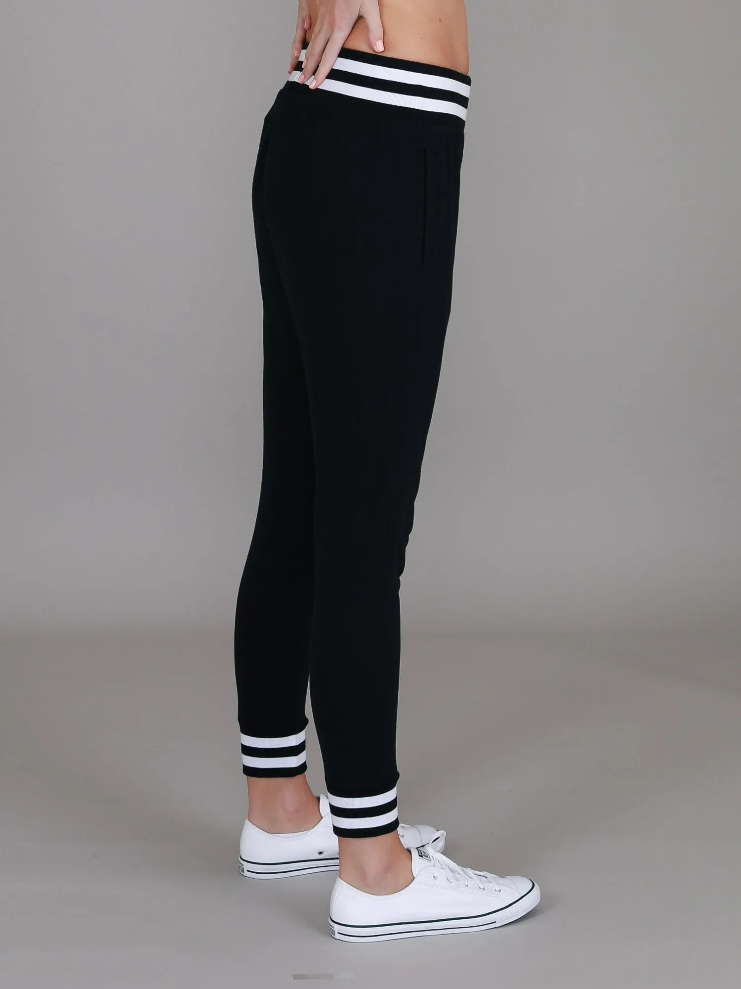 Fia Black/White Stripe Rib Jogger Pants