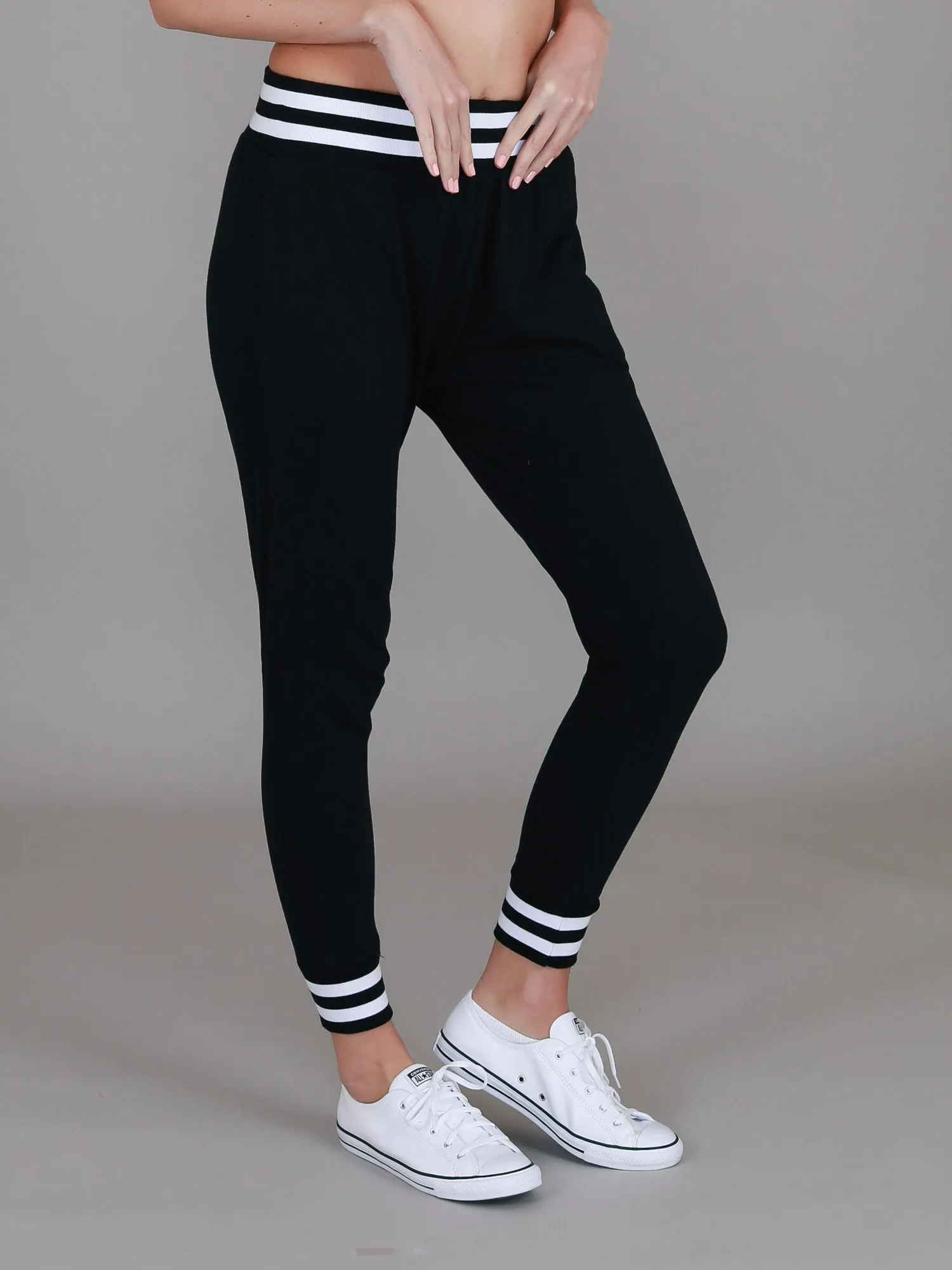 Fia Black/White Stripe Rib Jogger Pants