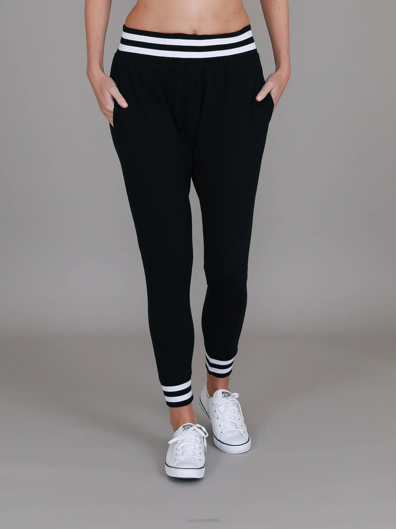 Fia Black/White Stripe Rib Jogger Pants