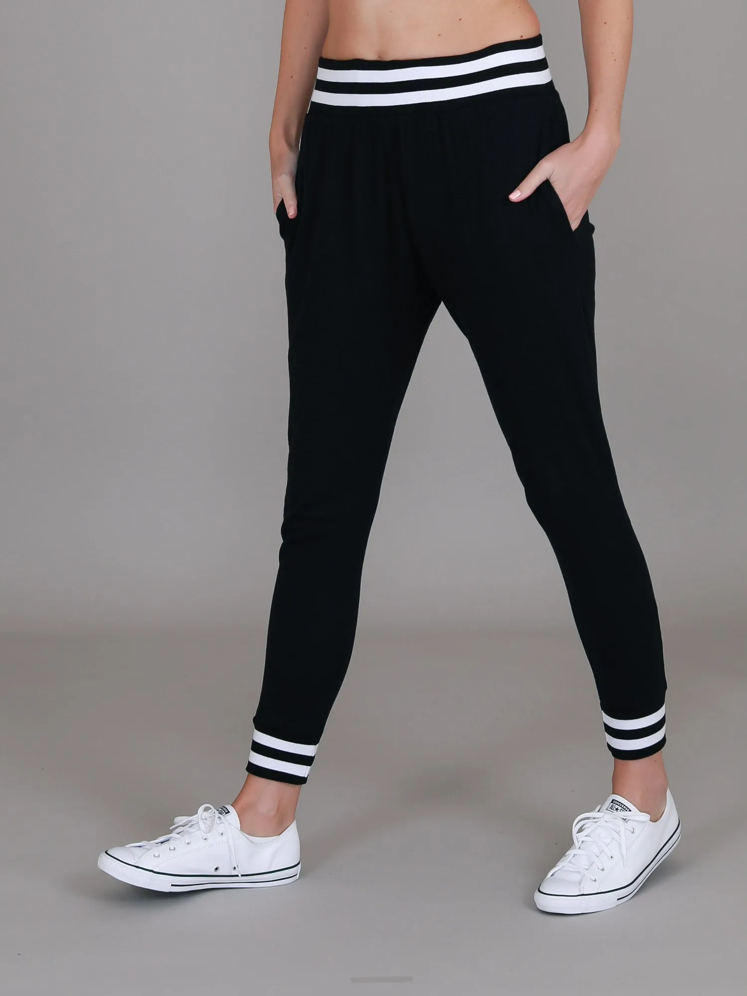 Fia Black/White Stripe Rib Jogger Pants