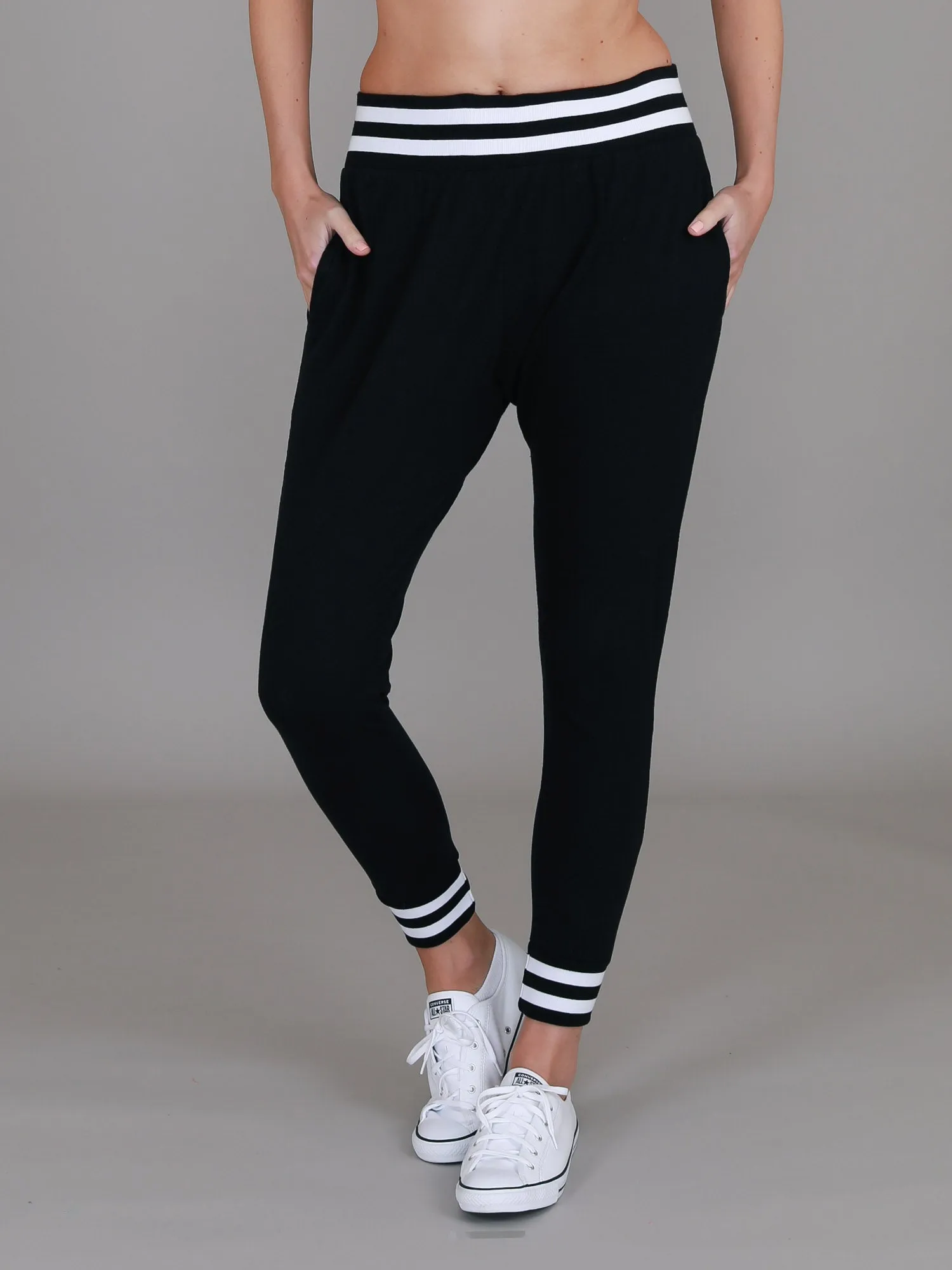 Fia Black/White Stripe Rib Jogger Pants