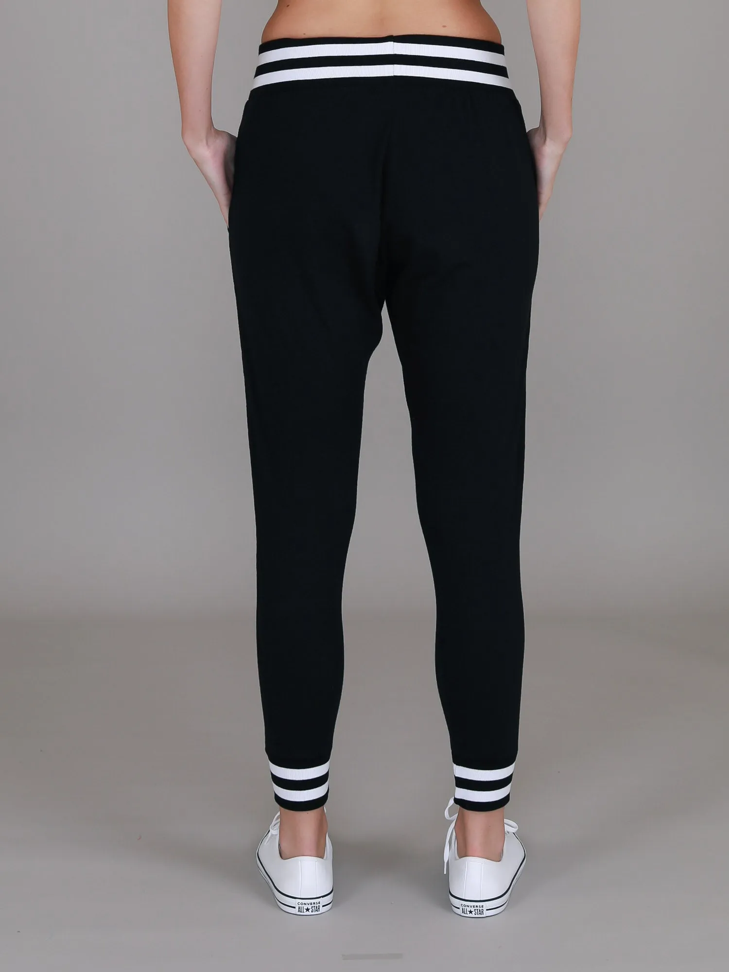 Fia Black/White Stripe Rib Jogger Pants