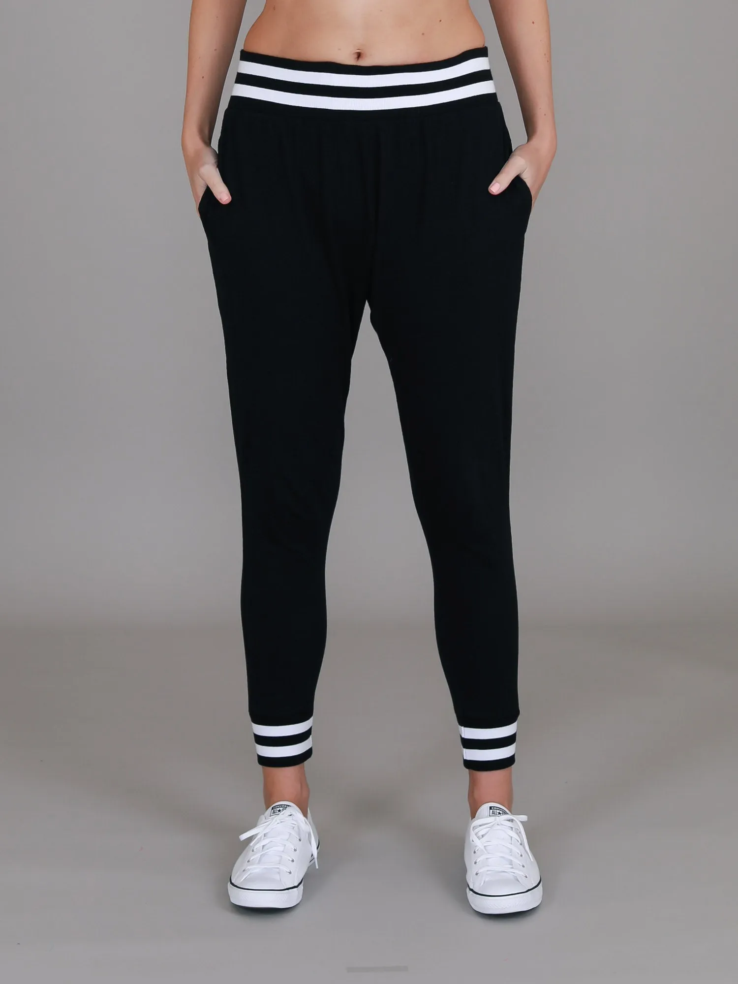 Fia Black/White Stripe Rib Jogger Pants