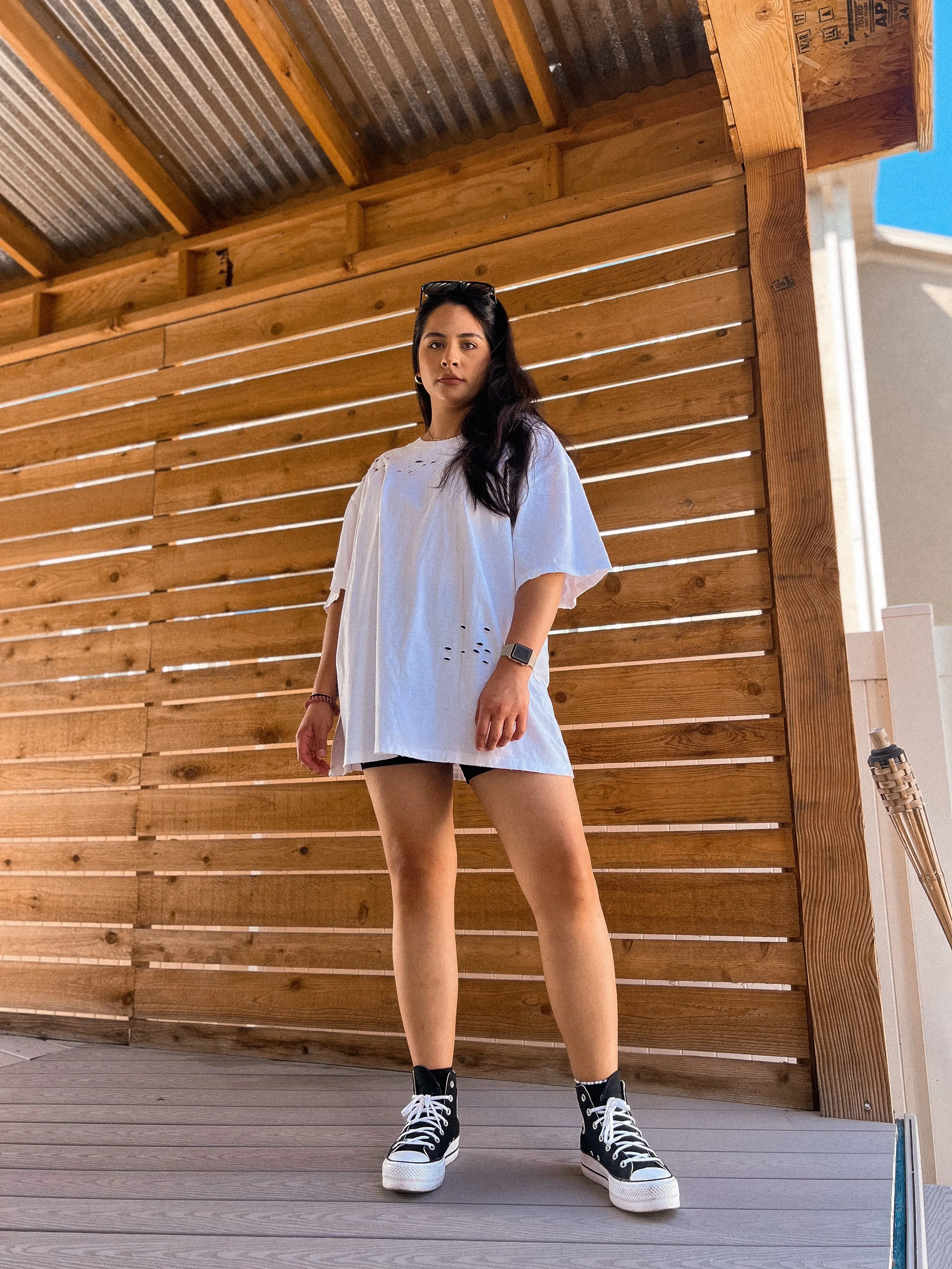 friday recap distressed oversized tee (WHITE)