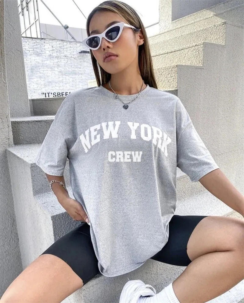 Girls cute oversized washed NY tees