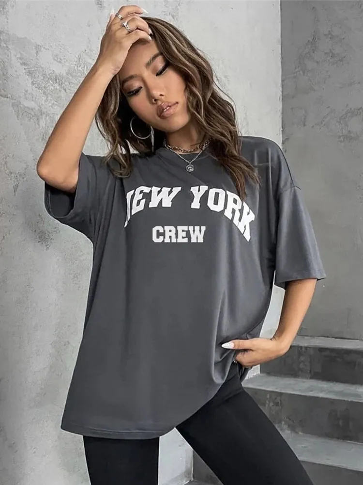 Girls cute oversized washed NY tees