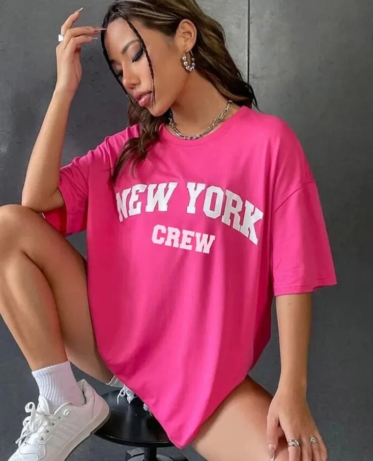 Girls cute oversized washed NY tees