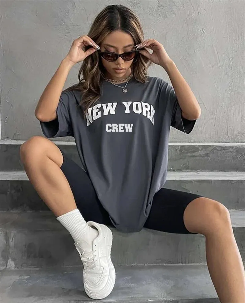 Girls cute oversized washed NY tees