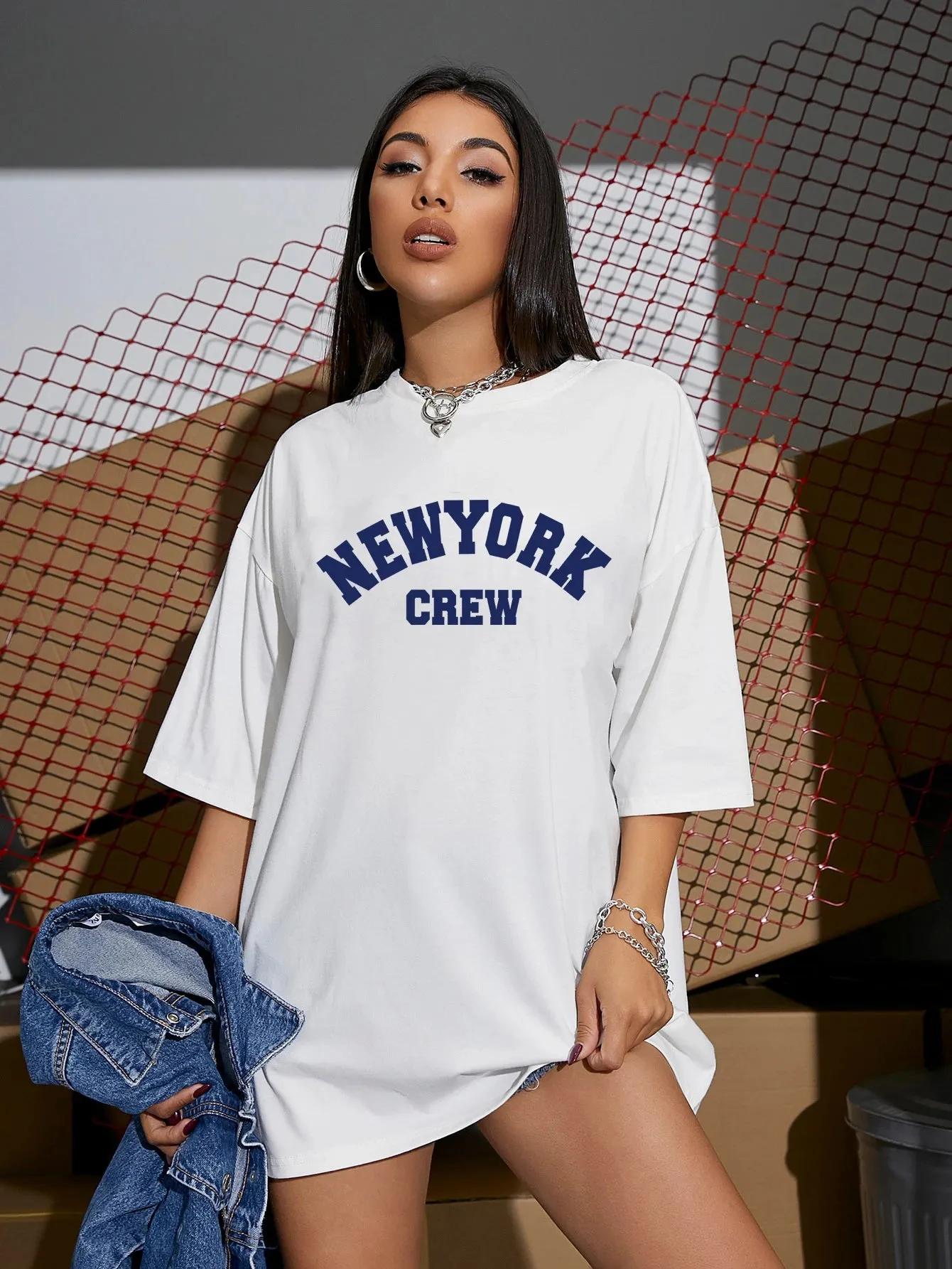 Girls cute oversized washed NY tees