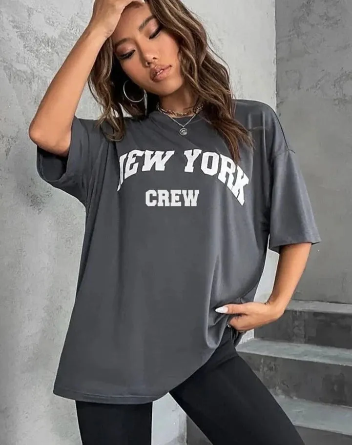 Girls cute oversized washed NY tees