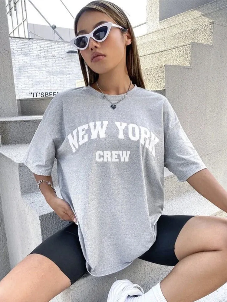 Girls cute oversized washed NY tees