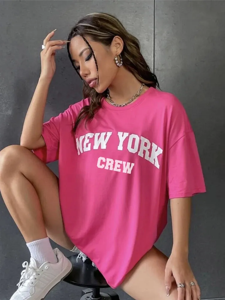 Girls cute oversized washed NY tees