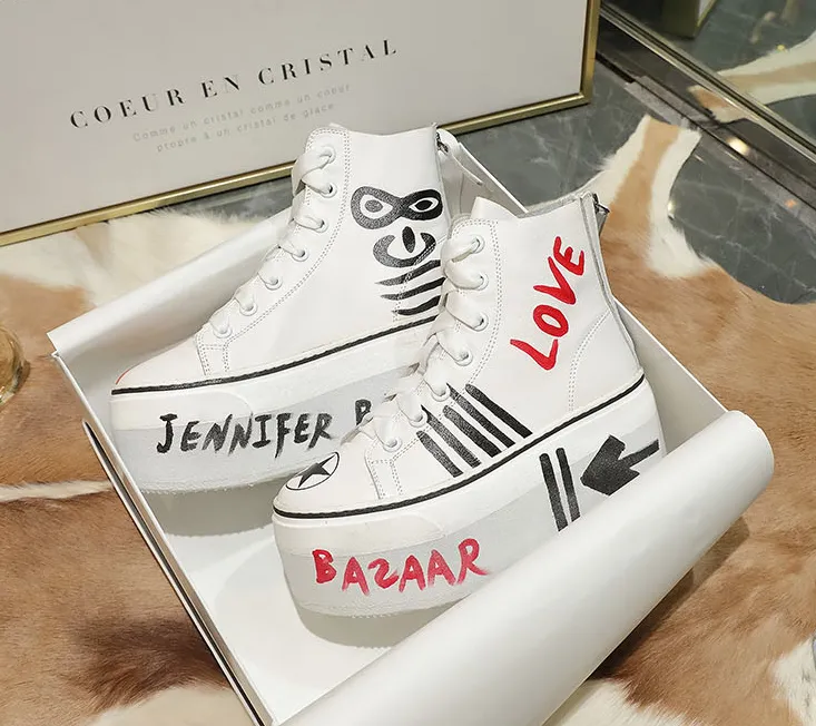 JENNIFER BAZAAR DENIM GRAFFITI CHUNKY SOLE HIGH TOP SNEAKER