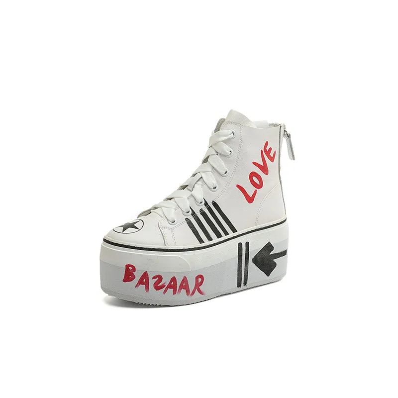 JENNIFER BAZAAR DENIM GRAFFITI CHUNKY SOLE HIGH TOP SNEAKER