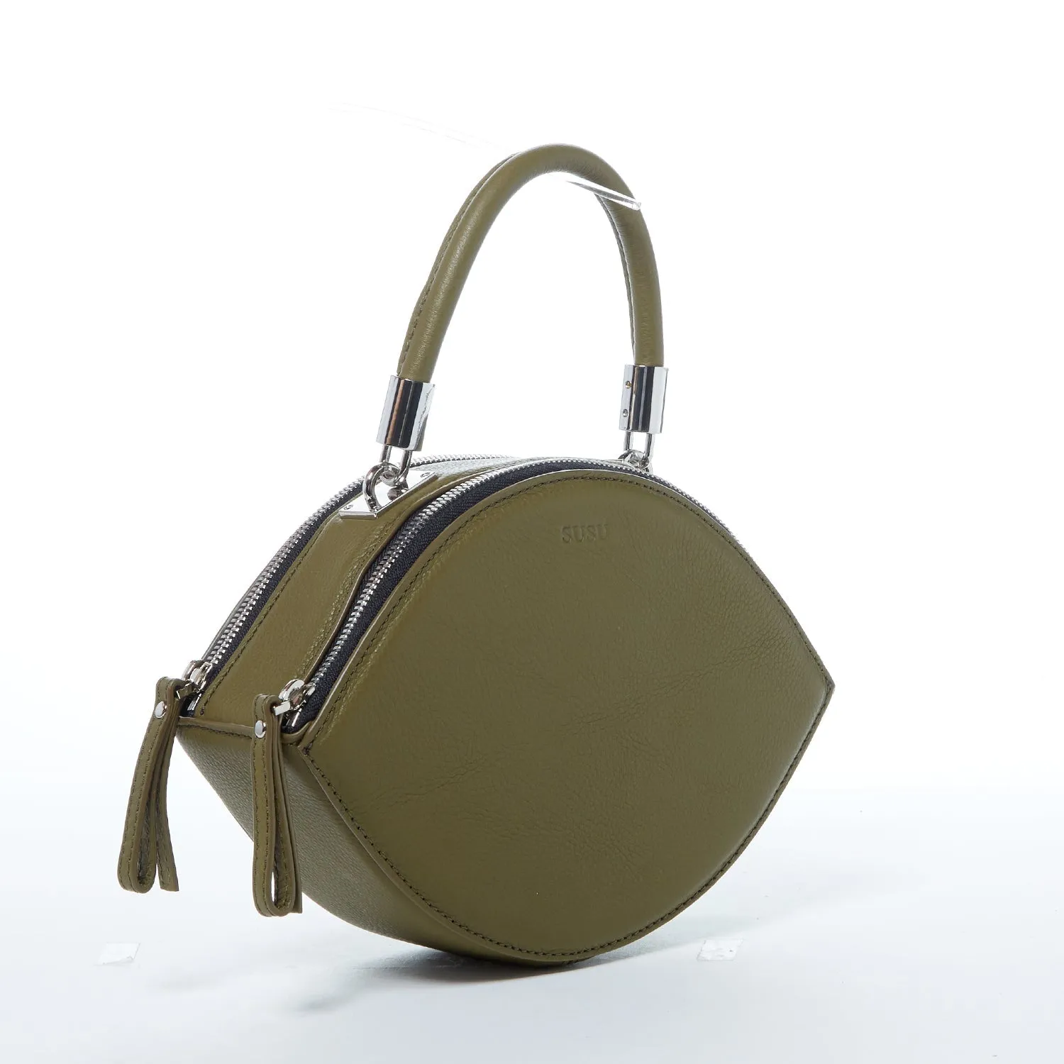 Kiss Circle Shape Leather Crossbody Bag Olive Green