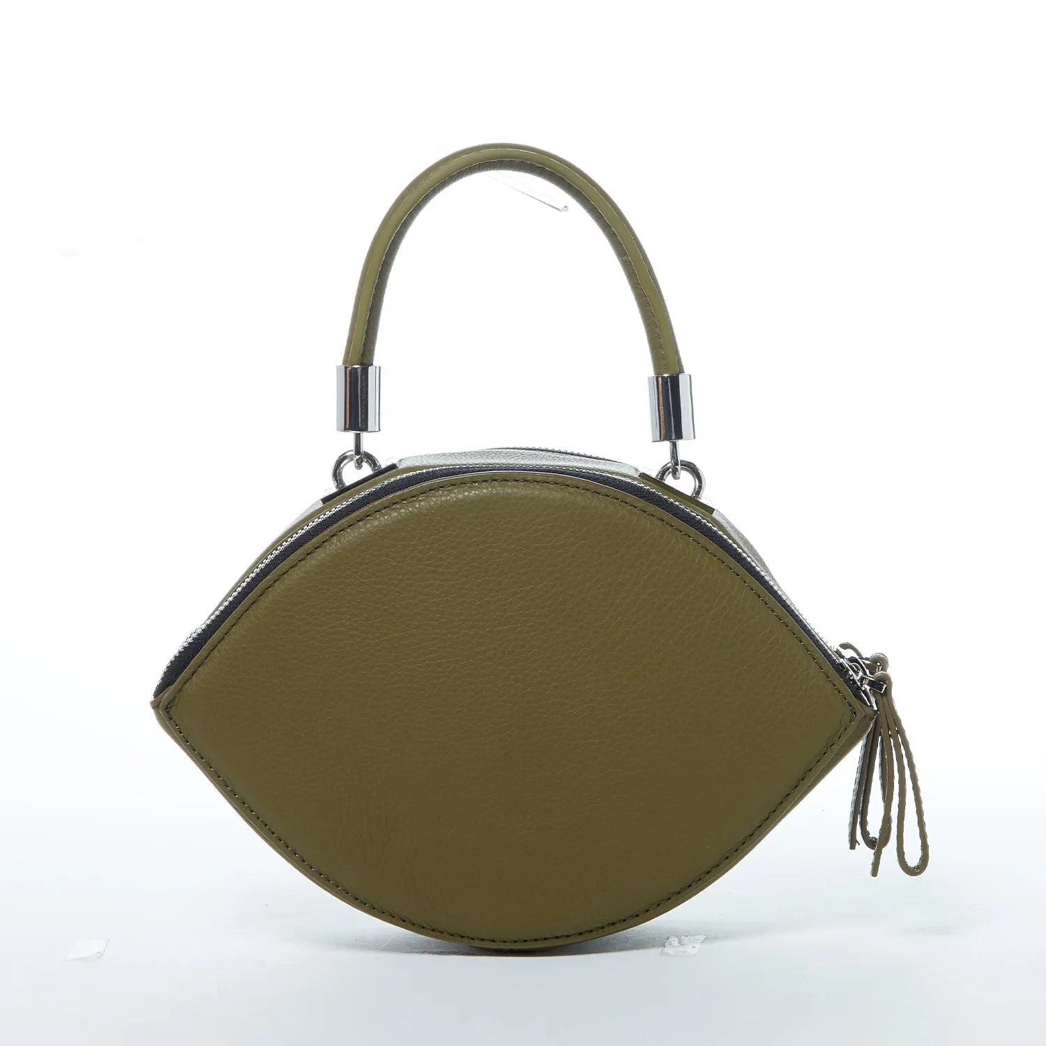 Kiss Circle Shape Leather Crossbody Bag Olive Green