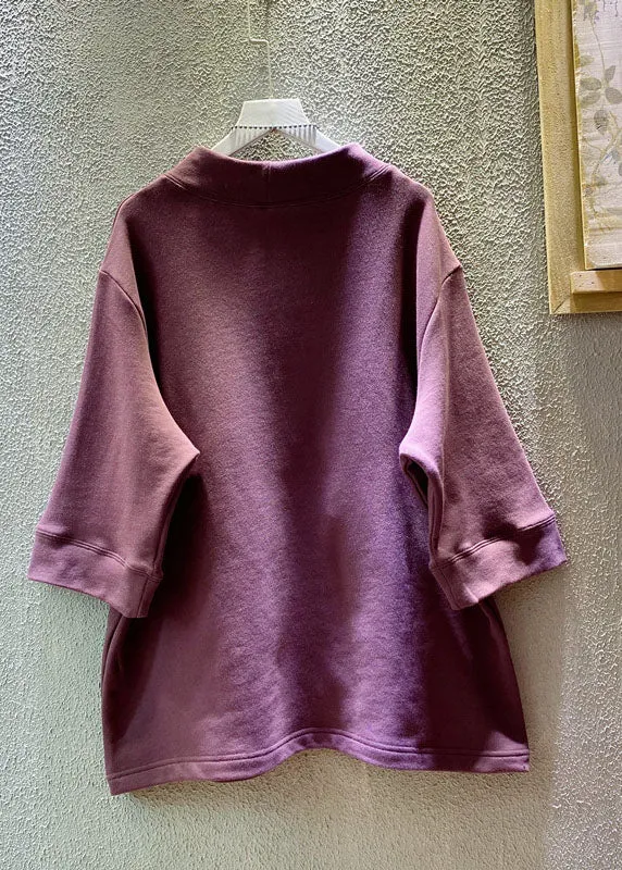 Loose Purple O-Neck Graphic Pockets Sweatshirts Summer BV022