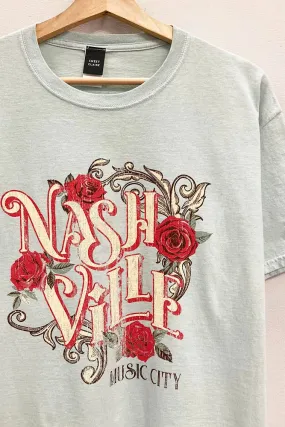 Nashville Roses Graphic Tee: LT. SAGE / OVERSIZED / SM