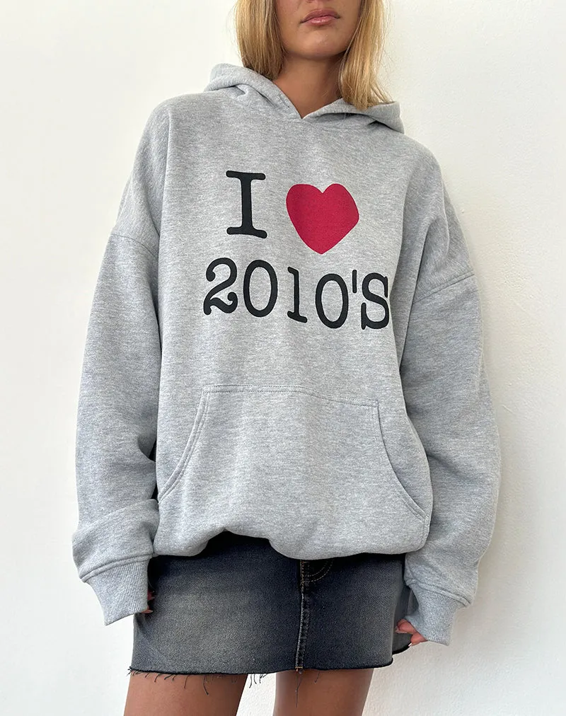 Oversized Hoodie in Grey Marl with I Love 2010's Print