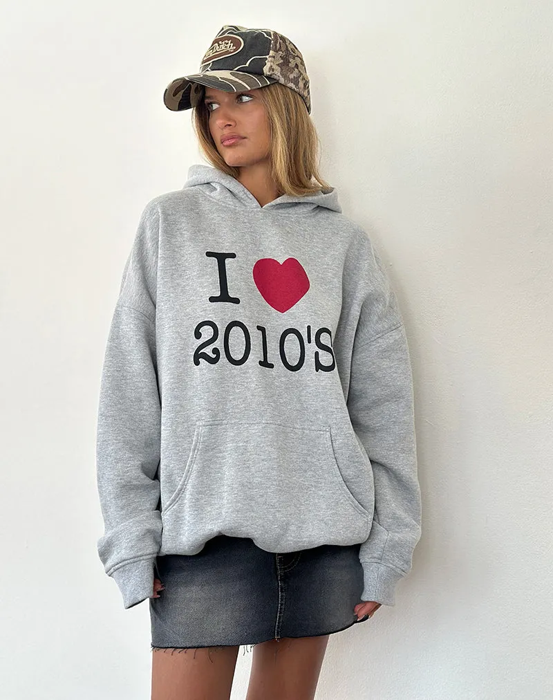 Oversized Hoodie in Grey Marl with I Love 2010's Print