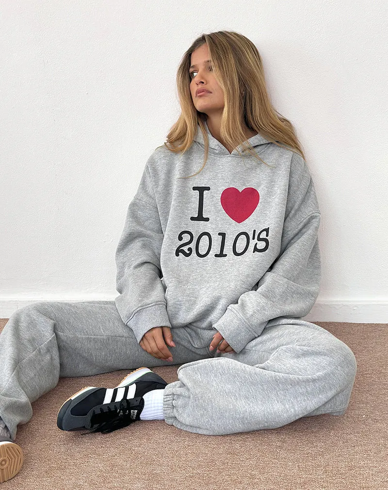 Oversized Hoodie in Grey Marl with I Love 2010's Print