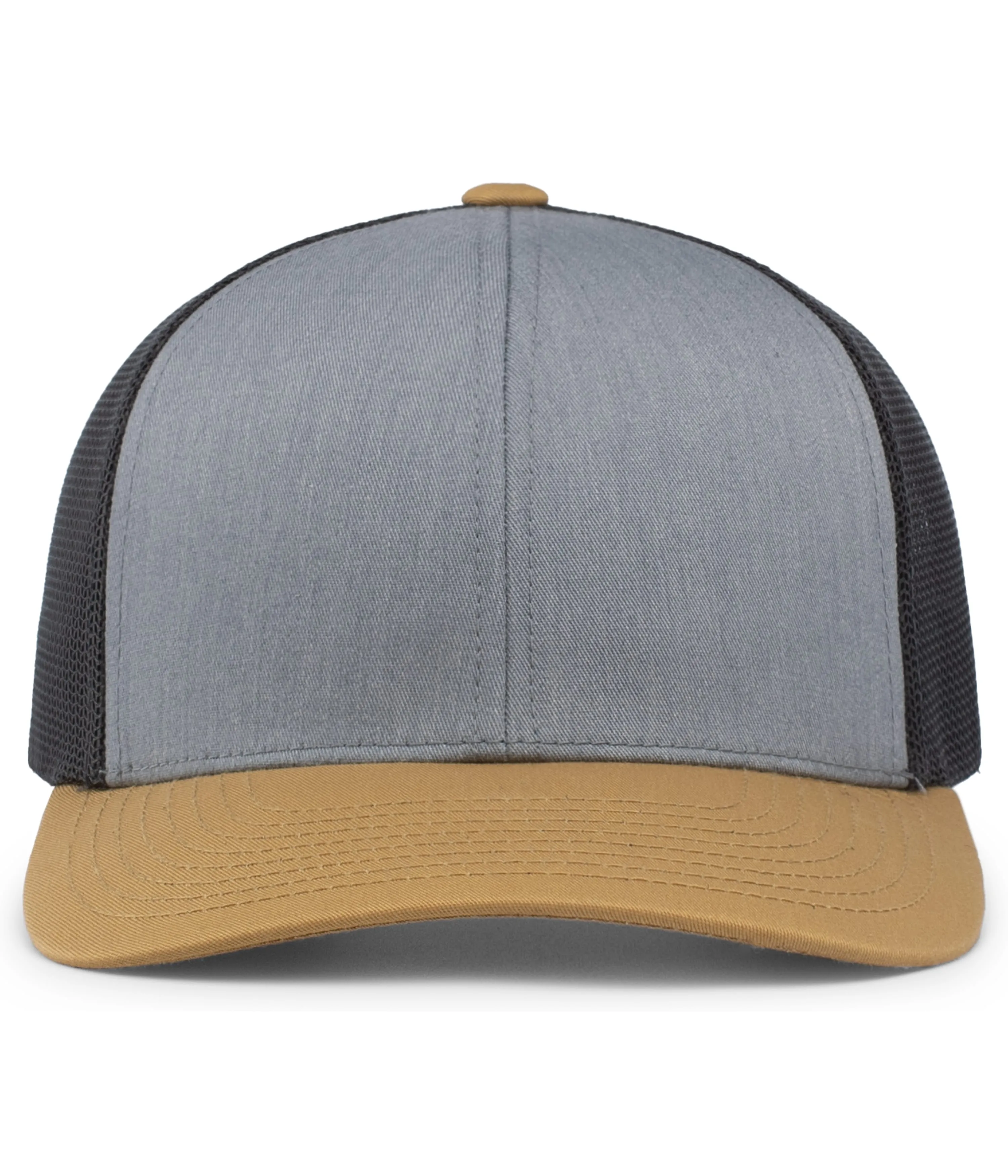 Pacific Headwear Trucker Snapback Cap - Heather Grey/Lt Charcoal/Amber Gold