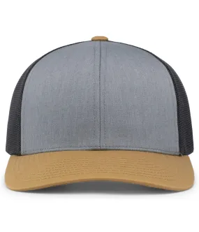 Pacific Headwear Trucker Snapback Cap - Heather Grey/Lt Charcoal/Amber Gold