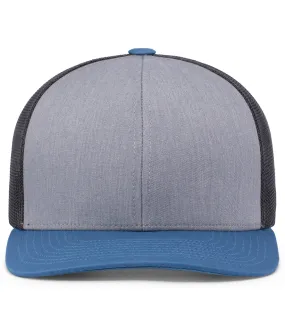 Pacific Headwear Trucker Snapback Cap - Heather Grey/Lt Charcoal/Ocean Blue