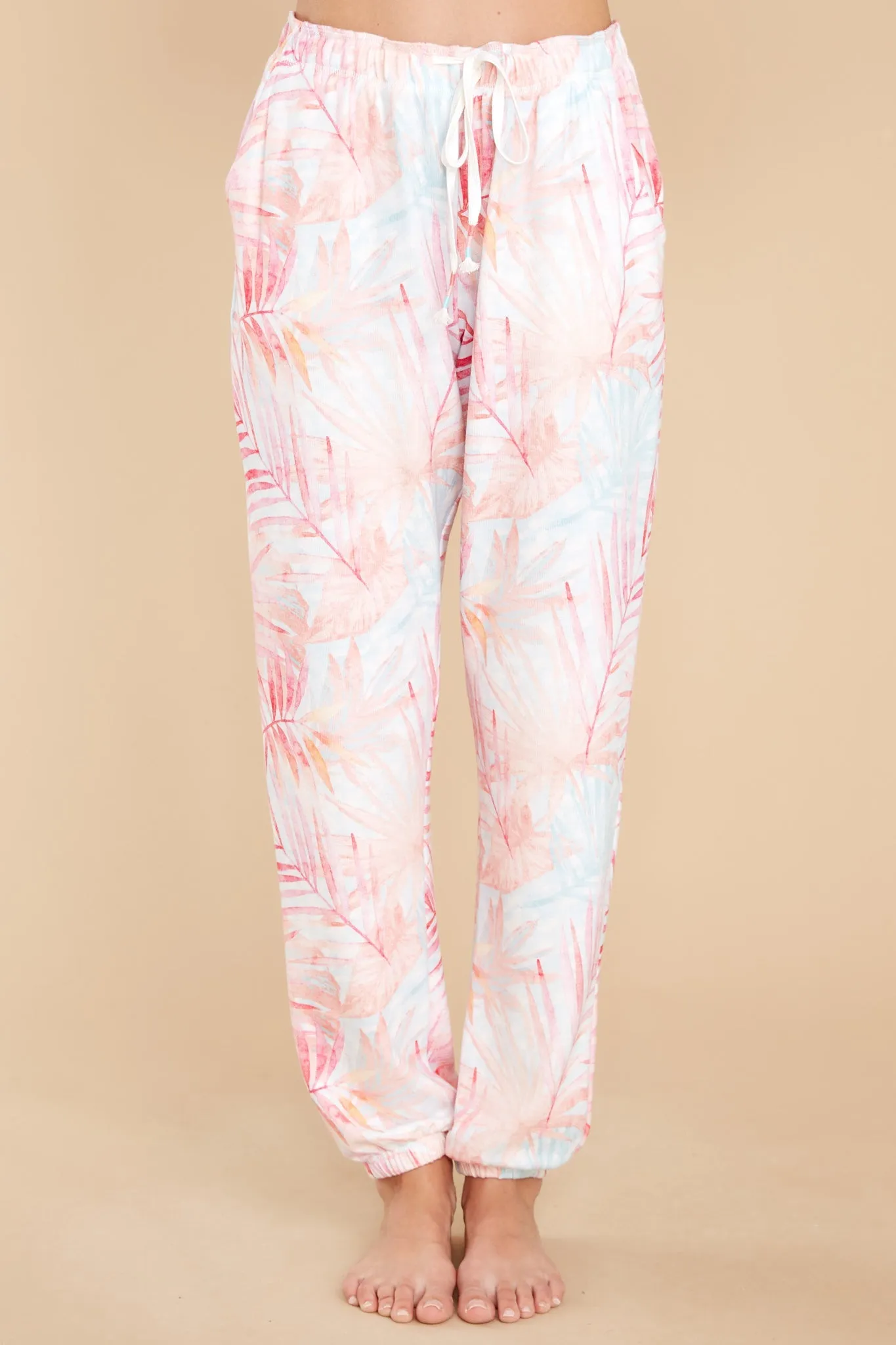 Peachy Party Tropical Print Banded Pants