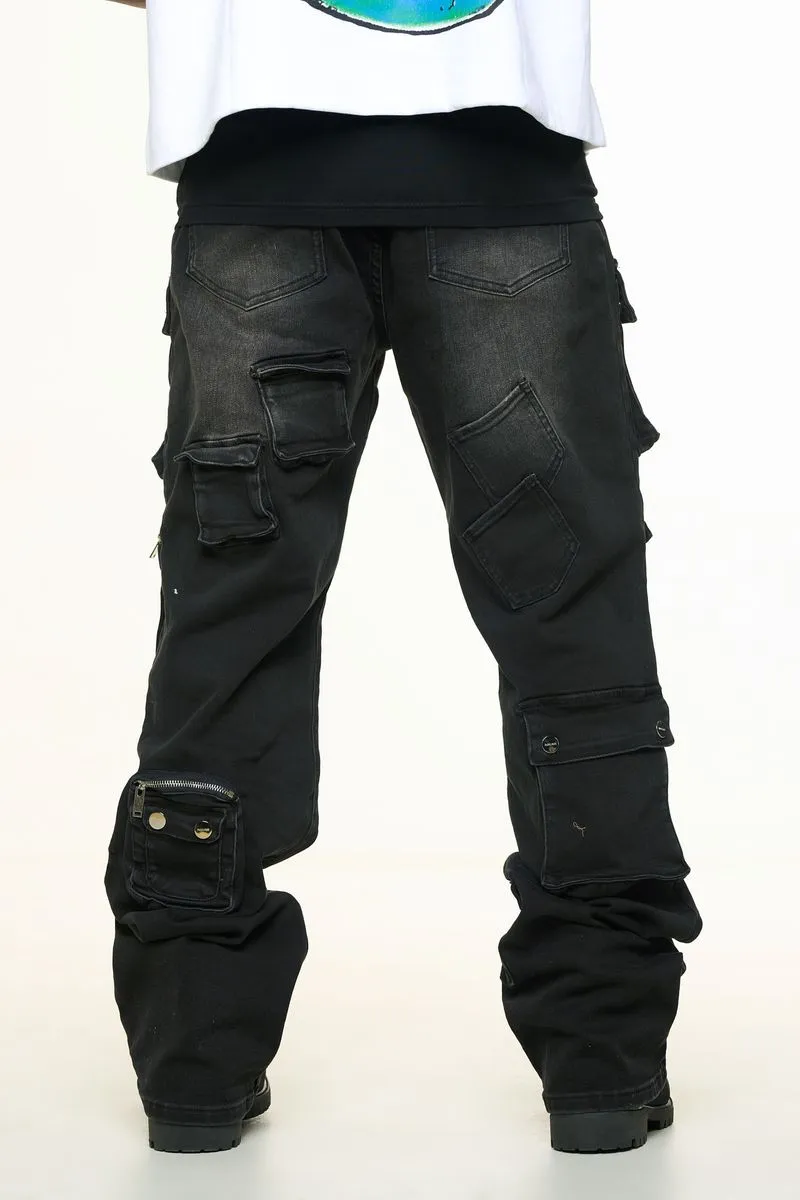 PHEELINGS HEAVY THOUGHTS CARGO BAGGY DENIM (BLACK WASH)