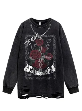 Rose neck chain fashion-forward graphics sweatshirt